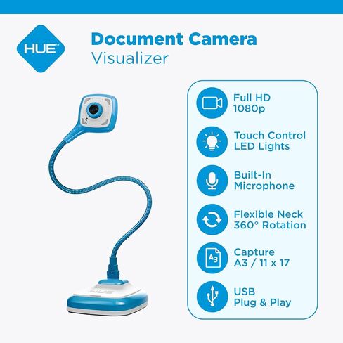 HUE HD Pro USB Document Camera/Visualizer for Teachers/Classroom, Black | Full HD 1080p Flexible Camera, Built-in Microphone & LED Lights, Windows / ChromeOS / MacOS / iPadOS 17+ Compatibility in Kuwait