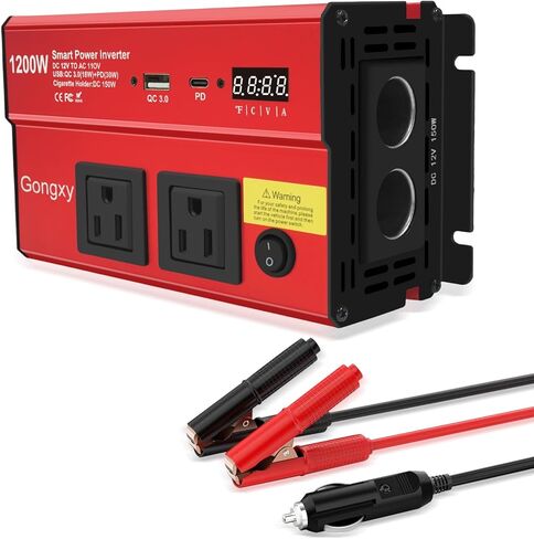 kutterters 1200w العاكس - 12 فولت DC إلى 110 فولت AC مع منفذ AC Outlets USB Type -C ، محول طاقة السيارات للشاحنة/المنزل/المركبات/المحمول رحلة in Kuwait