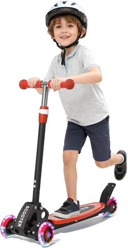 Scooter for Kids 3-5 5-7,Light up 3 Wheels Kick Scooter,Heavy Duty Folding Lean-to-Steer Scooters with 3 Adjustable Handlebar for Boys Girls, Widen Anti-Slip Deck, Rear Break, Holds up to 150Lbs in Kuwait