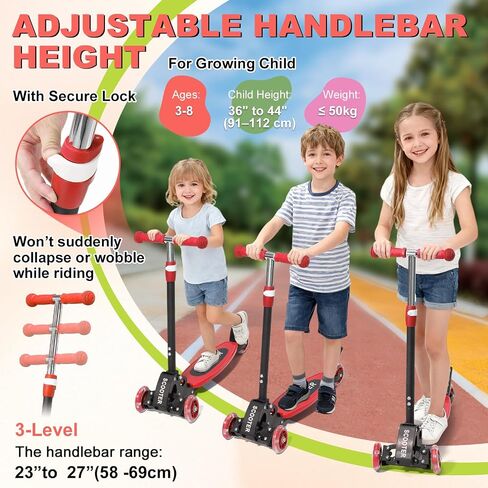 Scooter for Kids 3-5 5-7,Light up 3 Wheels Kick Scooter,Heavy Duty Folding Lean-to-Steer Scooters with 3 Adjustable Handlebar for Boys Girls, Widen Anti-Slip Deck, Rear Break, Holds up to 150Lbs in Kuwait