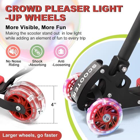 Scooter for Kids 3-5 5-7,Light up 3 Wheels Kick Scooter,Heavy Duty Folding Lean-to-Steer Scooters with 3 Adjustable Handlebar for Boys Girls, Widen Anti-Slip Deck, Rear Break, Holds up to 150Lbs in Kuwait