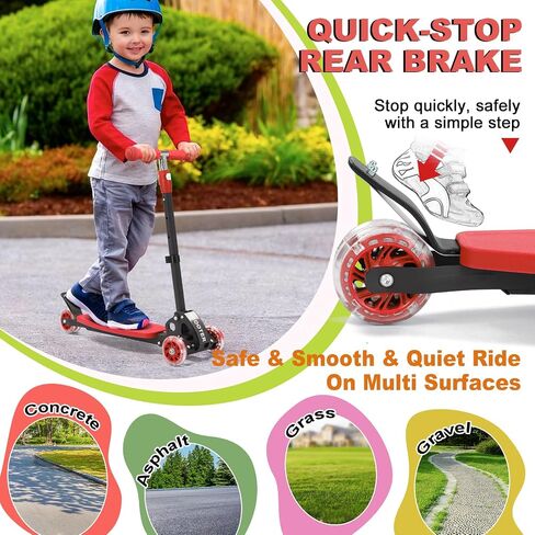 Scooter for Kids 3-5 5-7,Light up 3 Wheels Kick Scooter,Heavy Duty Folding Lean-to-Steer Scooters with 3 Adjustable Handlebar for Boys Girls, Widen Anti-Slip Deck, Rear Break, Holds up to 150Lbs in Kuwait