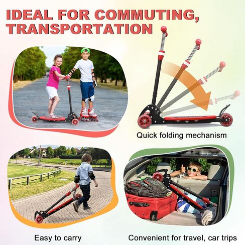 Scooter for Kids 3-5 5-7,Light up 3 Wheels Kick Scooter,Heavy Duty Folding Lean-to-Steer Scooters with 3 Adjustable Handlebar for Boys Girls, Widen Anti-Slip Deck, Rear Break, Holds up to 150Lbs in Kuwait