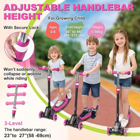 Scooter for Kids 3-5 5-7,Light up 3 Wheels Kick Scooter,Heavy Duty Folding Lean-to-Steer Scooters with 3 Adjustable Handlebar for Boys Girls, Widen Anti-Slip Deck, Rear Break, Holds up to 150Lbs in Kuwait