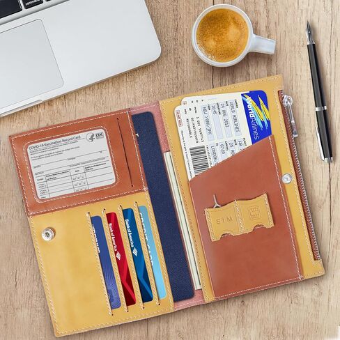 Leather Travel Wallet, RFID passport wallet for travel, with Zippered Pocket and Cash Slot, for Secure Traveling and Documentation Organizer (Denim blue) in Saudi Arabia