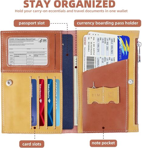Leather Travel Wallet, RFID passport wallet for travel, with Zippered Pocket and Cash Slot, for Secure Traveling and Documentation Organizer (Denim blue) in Saudi Arabia