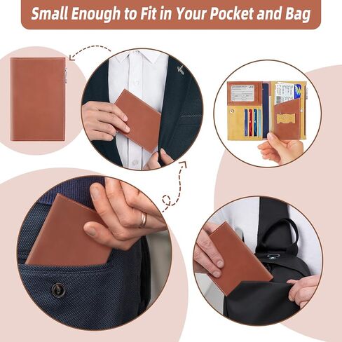 Leather Travel Wallet, RFID passport wallet for travel, with Zippered Pocket and Cash Slot, for Secure Traveling and Documentation Organizer (Denim blue) in Saudi Arabia