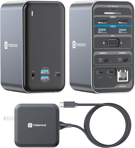 USB C Laptop Docking Station Dual Monitor, 15-in-1 USB C Dock with Dual HDMI, 65W Power Supply, VGA, 4 USB 3.0, 2 USB 2.0, USB C, SD/TF, Ethernet and Audio/Mic for Lenovo, HP, Dell, Surface in Kuwait