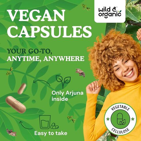 Wild & Organic Arjuna Bark Capsules - Overall Support - Arjuna Powder Supplement - 180 Herbal Capsules - 6-Month Supply - Terminalia Bark & Leaf Extract - Vegan, No Fillers, Non-GMO in Saudi Arabia