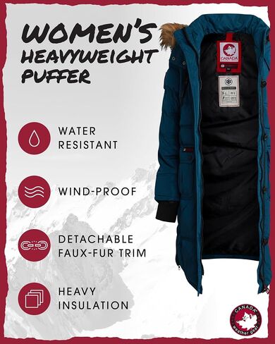معطف طويل منتفخ للسيدات من CANADA WEATHER GEAR - جاكيت ثقيل الوزن مقاوم للماء والرياح من الفرو الصناعي سترة شتوية للنساء، مقاس صغير، أبيض in Kuwait