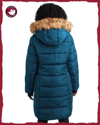 معطف طويل منتفخ للسيدات من CANADA WEATHER GEAR - جاكيت ثقيل الوزن مقاوم للماء والرياح من الفرو الصناعي سترة شتوية للنساء، مقاس صغير، أبيض in Kuwait