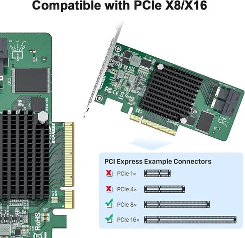 H!Fiber 6G External PCIe Controller Card, SAS/SATA HBA Host Bus Adapter, SAS 2008 Chip, PCIE X8, 2X SFF-8088 Ports,Same as 9200-8E in Kuwait