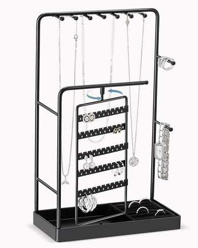 Lolalet Jewelry Stand Organizer, Room Dorm Decor Display Storage with Rotating Earring Holder Hanger and Removable Ring Tray for Necklace Bracelet Bangles Watches Studs -Gold in Saudi Arabia