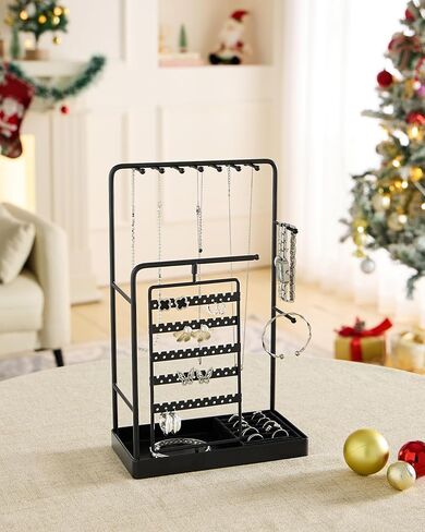 Lolalet Jewelry Stand Organizer, Room Dorm Decor Display Storage with Rotating Earring Holder Hanger and Removable Ring Tray for Necklace Bracelet Bangles Watches Studs -Gold in Saudi Arabia
