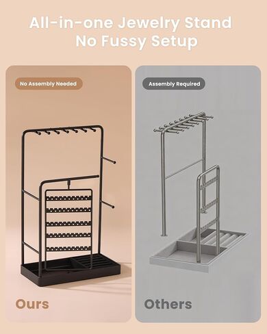 Lolalet Jewelry Stand Organizer, Room Dorm Decor Display Storage with Rotating Earring Holder Hanger and Removable Ring Tray for Necklace Bracelet Bangles Watches Studs -Gold in Saudi Arabia