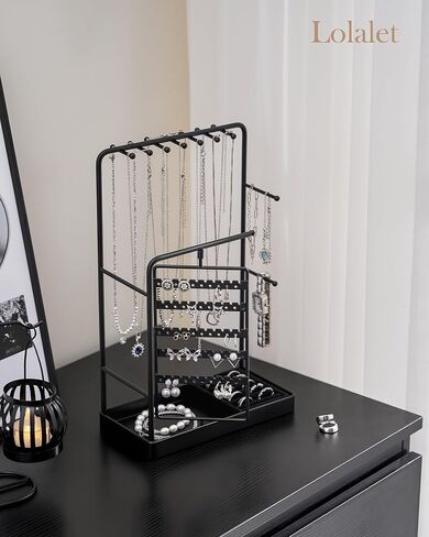 Lolalet Jewelry Stand Organizer, Room Dorm Decor Display Storage with Rotating Earring Holder Hanger and Removable Ring Tray for Necklace Bracelet Bangles Watches Studs -Gold in Saudi Arabia