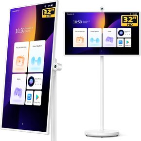 GFF 32-Inch Portable Smart TV on Wheels, Rolling TV with Touch Screen Monitor, 8G RAM +128G Storage, Android 13 OS, Built in Google Assistant, 2K Webcam, Full Swivel Rotation, Remote Control in Saudi Arabia