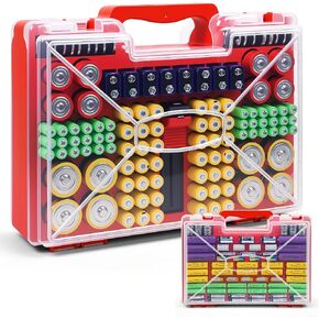 Battery Organizer Storage Case with Tester, Stores 185+ Batteries, Double-Sided with Clear Locking Lid - Red in Saudi Arabia