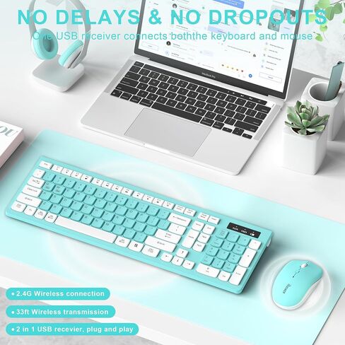 Wireless Keyboard and Mouse Combo Silent for Office and Home(Purple) | 2.4G Full Size Silent Cordless Keyboard with Tilt Legs,3-Level DPI Quiet Mouse,for Windows/Mac OS/Desktop/Laptop/PC in Kuwait