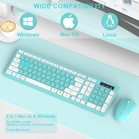 Wireless Keyboard and Mouse Combo Silent for Office and Home(Purple) | 2.4G Full Size Silent Cordless Keyboard with Tilt Legs,3-Level DPI Quiet Mouse,for Windows/Mac OS/Desktop/Laptop/PC in Kuwait