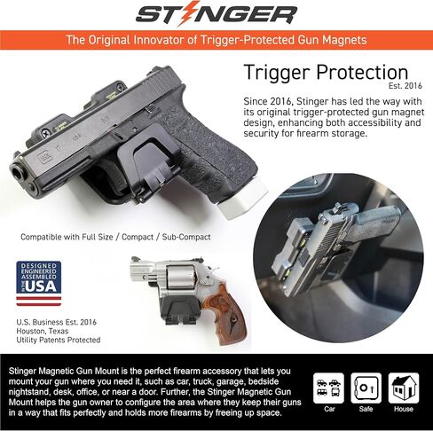 حامل مغناطيسي Stinger Prime Gun، مع حماية حماية الزناد، حامل مسدس مغناطيسي للسيارة والشاحنة والمكاتب والخزائن والجدران، مغناطيس مسدس لبندقية مسدس مسدس مسدس in Kuwait