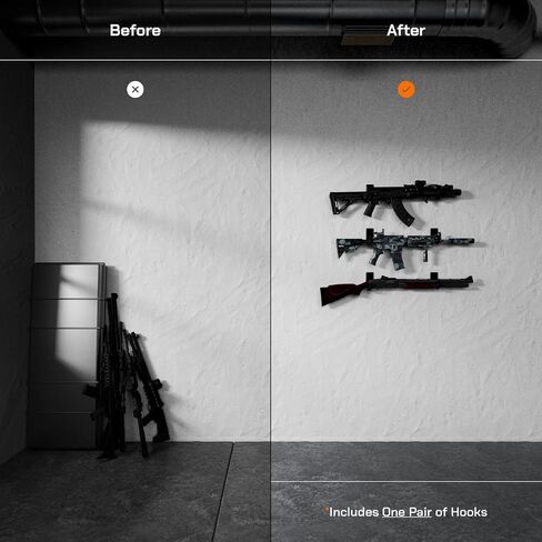 Hold Up Displays - Horizontal Gun Wall Mount for Indoor Display - Shotgun Holder - Bow Wall Hanger - Rifle Wall Mount - Heavy Duty Steel Flatwall Hooks - Made in USA in Saudi Arabia