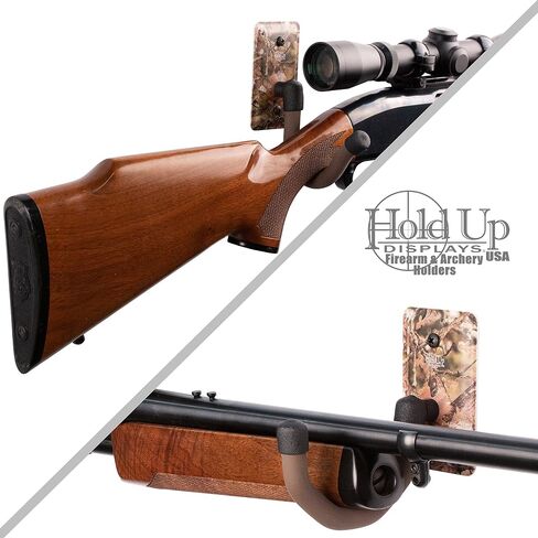 Hold Up Displays - Horizontal Gun Wall Mount for Indoor Display - Shotgun Holder - Bow Wall Hanger - Rifle Wall Mount - Heavy Duty Steel Flatwall Hooks - Made in USA in Saudi Arabia