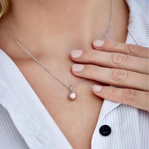 The Pearl Source Freshwater Pearl Pendant Sydney Necklace for Women - Cultured Pearl Necklace | Single Pearl Necklace for Women with 925 Sterling Silver Chain in Saudi Arabia