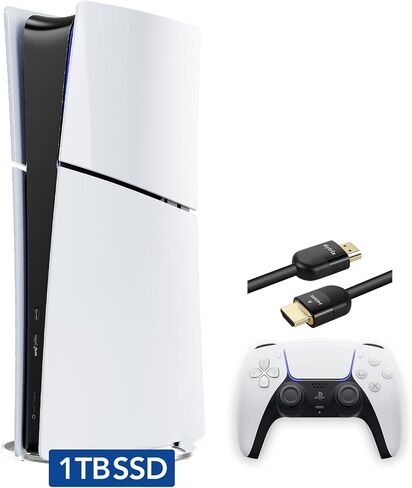 PlayStation 5 Slim Digital with 1TB SSD Storage, Wireless Dualsense Controller - PS5 Gaming System, White [video game] (Renewed) [video game] in Saudi Arabia