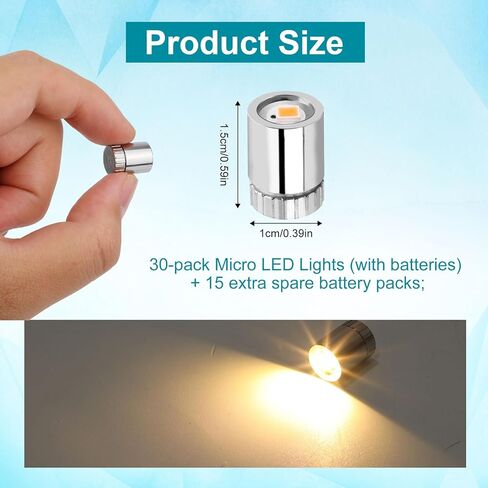30pcs مصابيح LED صغيرة صغيرة ، مصابيح LED بيضاء الباردة مع 15 بطارية إضافية تديرها Dollhouse Tiny Crafts DIR in Kuwait
