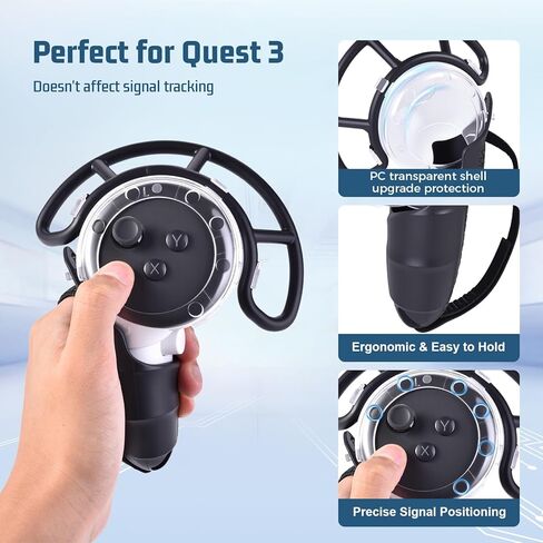 مقابض تحكم Lukvcoe لملحقات Meta/Oculus Quest 3S/Quest 3 VR، واقي أغطية السيليكون، غطاء شفاف للكمبيوتر الشخصي مع غطاء عصا التحكم المفصل، مضاد للتصادم ومضاد للانزلاق in Kuwait