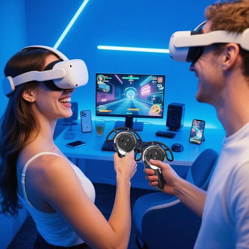 مقابض تحكم Lukvcoe لملحقات Meta/Oculus Quest 3S/Quest 3 VR، واقي أغطية السيليكون، غطاء شفاف للكمبيوتر الشخصي مع غطاء عصا التحكم المفصل، مضاد للتصادم ومضاد للانزلاق in Kuwait
