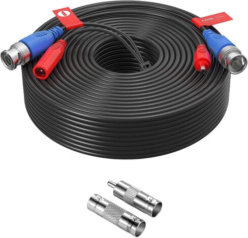 ZOSI 1 Pack 60ft 18m 2-in-1 Video Power Cable, BNC Extension CCTV Surveillance Camera Cables for 960H,720P,960P,1080P Video Security Systems (Included 1X BNC Connectors and 1X RCA Adapters) in Saudi Arabia