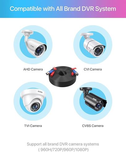ZOSI 1 Pack 60ft 18m 2-in-1 Video Power Cable, BNC Extension CCTV Surveillance Camera Cables for 960H,720P,960P,1080P Video Security Systems (Included 1X BNC Connectors and 1X RCA Adapters) in Saudi Arabia