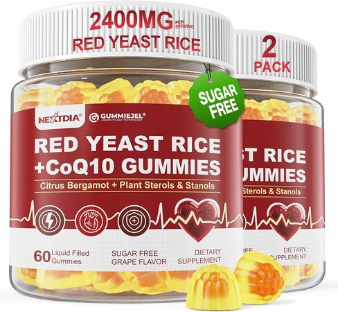 Red Leant Rice Gummies 2400mg مع CoQ10 ، مكملات CHṏlesterṏ Free المتوازنة بالإضافة إلى برغموت الحمضيات ، الدعم الستيرولز والستانولز النباتي ، صحة Vḁsculḁr ، الطاقة ، المناعة لمدة 50+، نباتي ، 60 CTS in Saudi Arabia