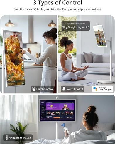 GFF 32-Inch Portable Smart TV on Wheels, Rolling TV with Touch Screen Monitor, 8G RAM +128G Storage, Android 13 OS, Built in Google Assistant, 2K Webcam, Full Swivel Rotation, Remote Control in Saudi Arabia