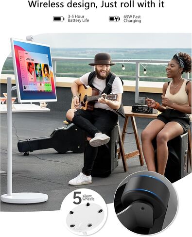 GFF 32-Inch Portable Smart TV on Wheels, Rolling TV with Touch Screen Monitor, 8G RAM +128G Storage, Android 13 OS, Built in Google Assistant, 2K Webcam, Full Swivel Rotation, Remote Control in Saudi Arabia