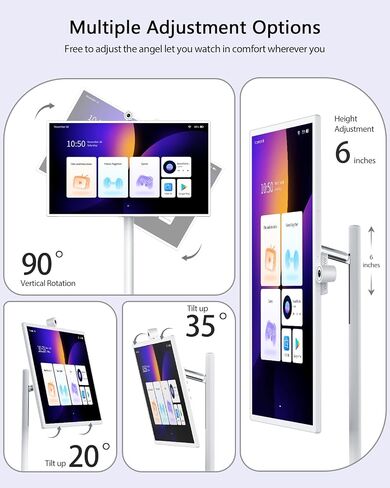 GFF 32-Inch Portable Smart TV on Wheels, Rolling TV with Touch Screen Monitor, 8G RAM +128G Storage, Android 13 OS, Built in Google Assistant, 2K Webcam, Full Swivel Rotation, Remote Control in Saudi Arabia