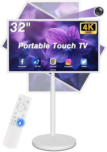 تلفزيون ذكي محمول 32 بوصة على عجلات، شاشة لمس ذكية 4K، جهاز لوحي للتليفزيون المحمول، أندرويد 13، بطارية (5-8 ساعات)، كاميرا 4K، دوران دوار كامل، (8RAM+128GB) جهاز تحكم عن بعد صوتي (32 بوصة Pro) in Saudi Arabia