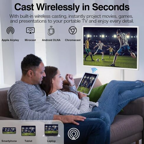 تلفزيون ذكي محمول 32 بوصة على عجلات، شاشة لمس ذكية 4K، جهاز لوحي للتليفزيون المحمول، أندرويد 13، بطارية (5-8 ساعات)، كاميرا 4K، دوران دوار كامل، (8RAM+128GB) جهاز تحكم عن بعد صوتي (32 بوصة Pro) in Saudi Arabia