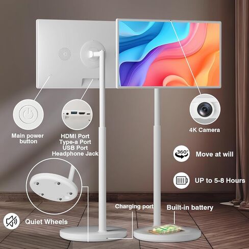 تلفزيون ذكي محمول 32 بوصة على عجلات، شاشة لمس ذكية 4K، جهاز لوحي للتليفزيون المحمول، أندرويد 13، بطارية (5-8 ساعات)، كاميرا 4K، دوران دوار كامل، (8RAM+128GB) جهاز تحكم عن بعد صوتي (32 بوصة Pro) in Saudi Arabia
