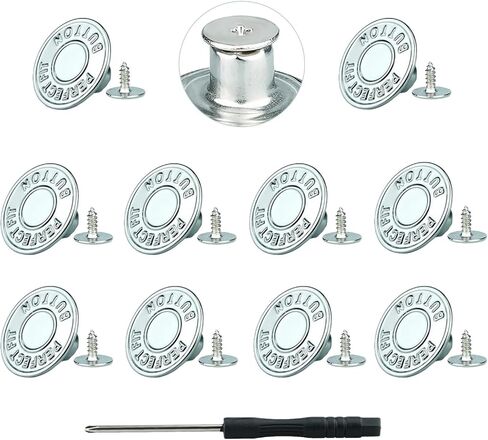 No-Sew Jeans Button Replacement Kit, 10 Sets Metal Snap Tack Buttons with Tools,2025 New Model, Bronze 8# in Saudi Arabia