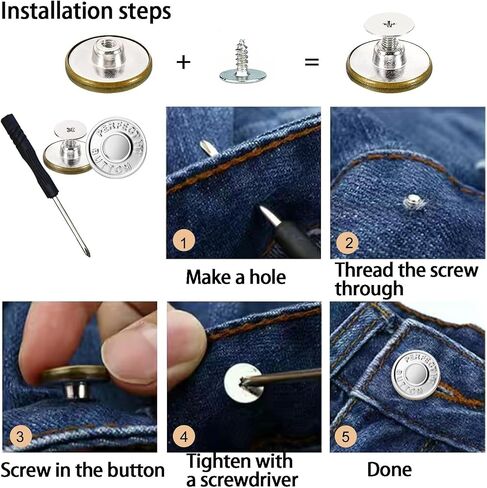 No-Sew Jeans Button Replacement Kit, 10 Sets Metal Snap Tack Buttons with Tools,2025 New Model, Bronze 8# in Saudi Arabia