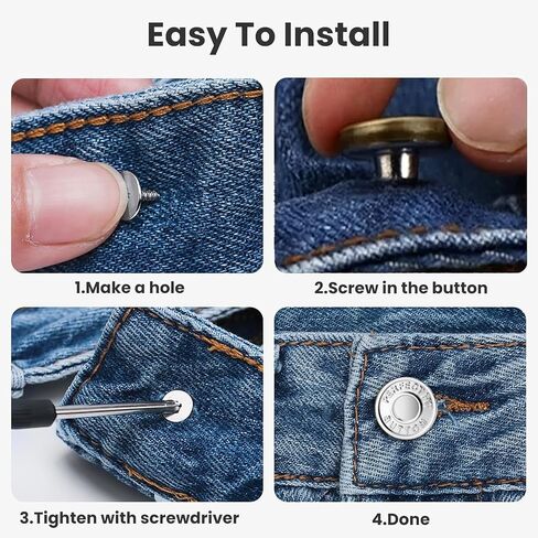 No-Sew Jeans Button Replacement Kit, 10 Sets Metal Snap Tack Buttons with Tools,2025 New Model, Bronze 8# in Saudi Arabia