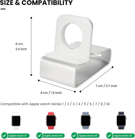 Watch Charging Stand Holder for Nightstand - Compact Dock Station Compatible with Apple Watch Series 1/2/3/4/5/6/7/8/SE(Silvery) in Saudi Arabia