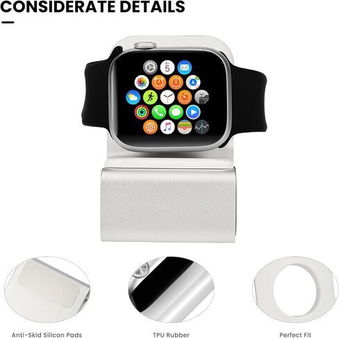 Watch Charging Stand Holder for Nightstand - Compact Dock Station Compatible with Apple Watch Series 1/2/3/4/5/6/7/8/SE(Silvery) in Saudi Arabia