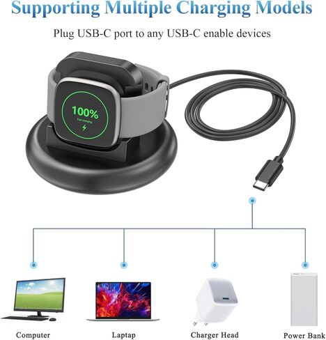 Wanme Charger Dock for Fitbit Versa 4 / Versa 3 / Sense 2 / Sense, Anti-Slip Charging Stand Dock with 4.4ft Replacement Cable Cord (USB) in Saudi Arabia