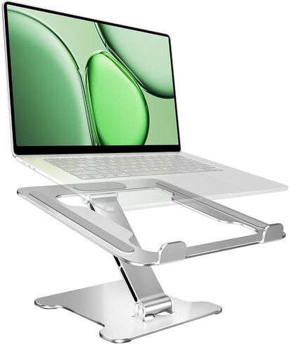 Foldable Laptop Stand, Portable Laptop Riser, Aluminum Laptop Stand for Desk Foldable, Ergonomic Computer Notebook Stand Holder for MacBook Air Pro, Dell, XPS, HP (10-16'') - Silver in Saudi Arabia