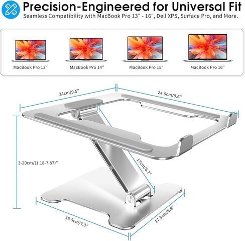 Foldable Laptop Stand, Portable Laptop Riser, Aluminum Laptop Stand for Desk Foldable, Ergonomic Computer Notebook Stand Holder for MacBook Air Pro, Dell, XPS, HP (10-16'') - Silver in Saudi Arabia