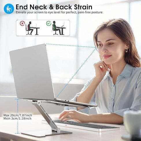 Foldable Laptop Stand, Portable Laptop Riser, Aluminum Laptop Stand for Desk Foldable, Ergonomic Computer Notebook Stand Holder for MacBook Air Pro, Dell, XPS, HP (10-16'') - Silver in Saudi Arabia